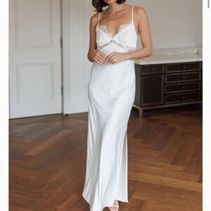 Le Rose Stories Renata Satin Lace Trim Full Length Slip Nightgown